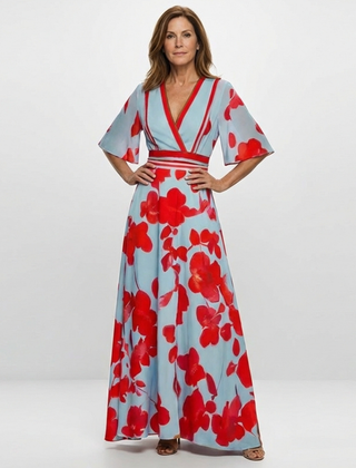 Corinne | V Neck Short Sleeve Floral Maxi Dress 0