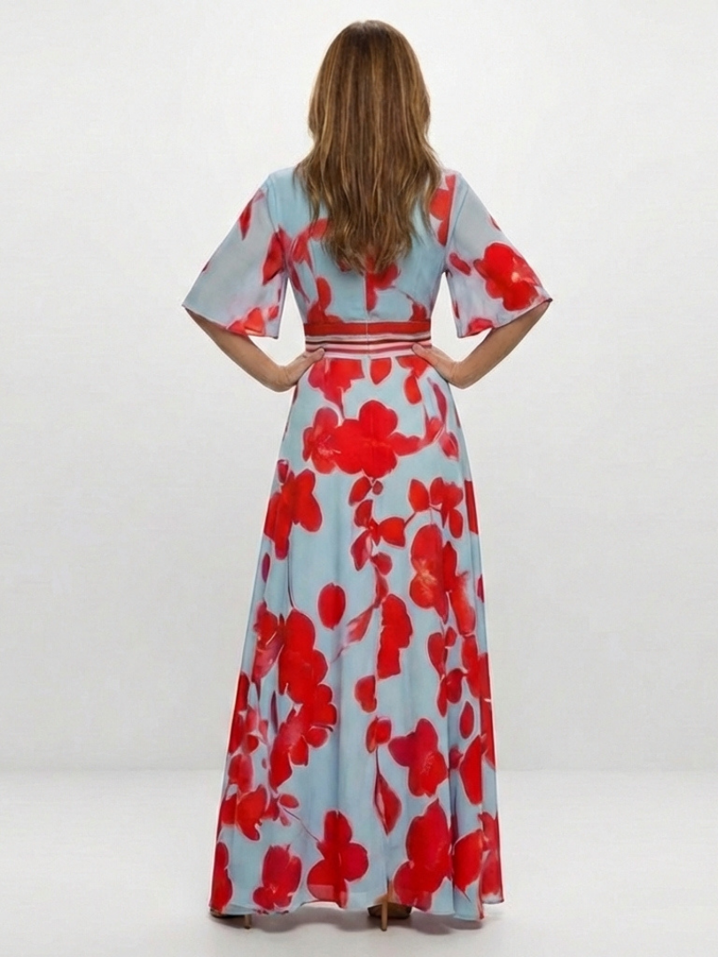 Corinne | V Neck Short Sleeve Floral Maxi Dress 1