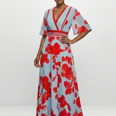 Corinne | V Neck Short Sleeve Floral Maxi Dress 3