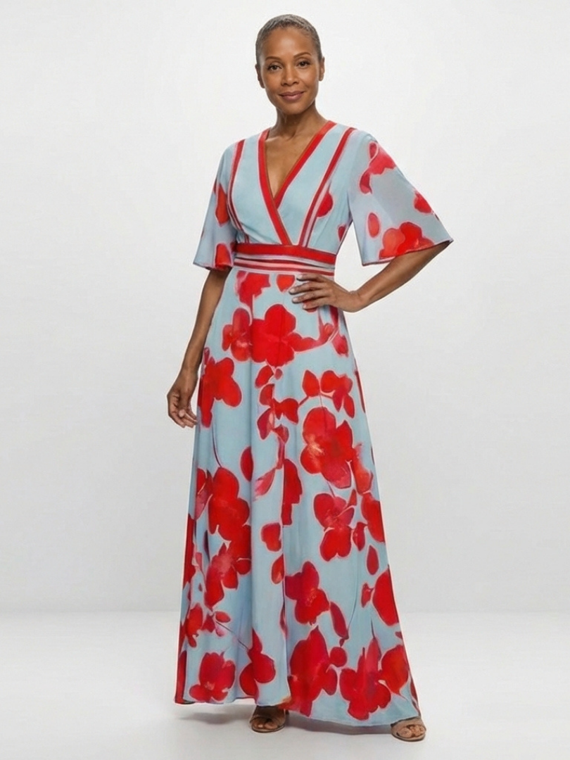 Corinne | V Neck Short Sleeve Floral Maxi Dress 3