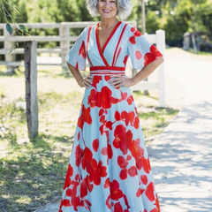Corinne | V Neck Short Sleeve Floral Maxi Dress 4