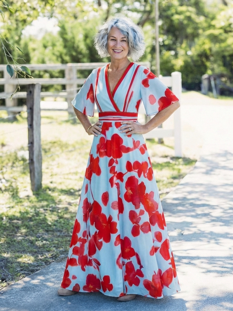 Corinne | V Neck Short Sleeve Floral Maxi Dress 4
