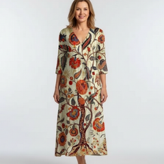 Corisande | V Neck Long Sleeve Floral Midi Dress 0