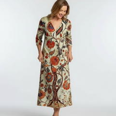 Corisande | V Neck Long Sleeve Floral Midi Dress 1