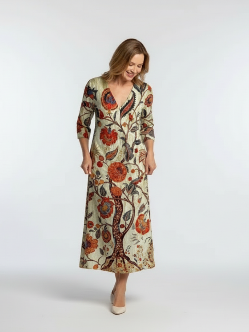Corisande | V Neck Long Sleeve Floral Midi Dress 1