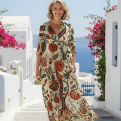 Corisande | V Neck Long Sleeve Floral Midi Dress 4