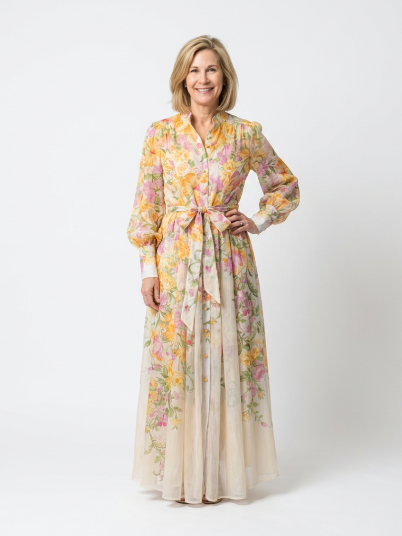 Cressida | Floral Sheer Long Sleeve Maxi Dress 0