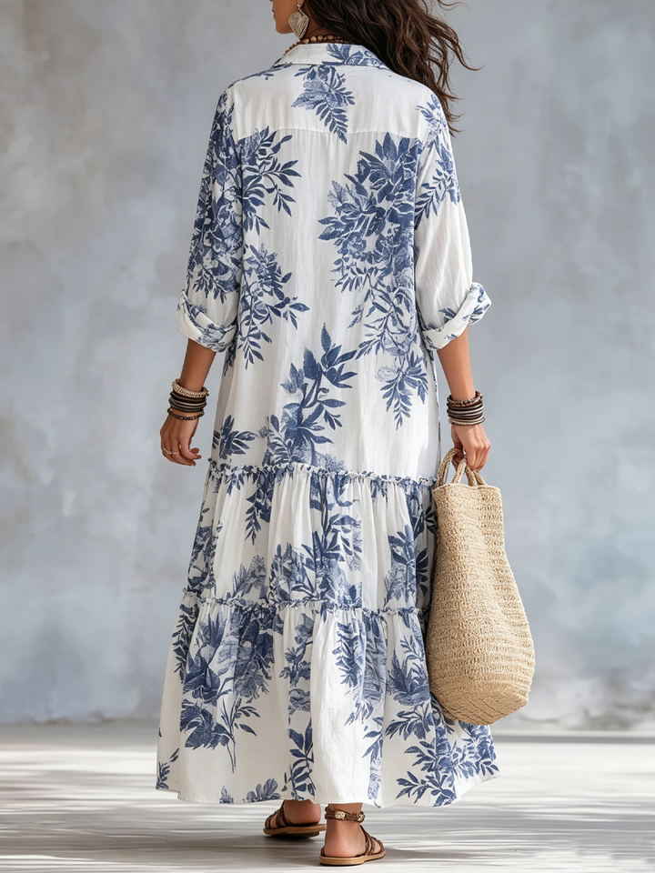 Dahlia™ | Bohemian Blue Floral Button-Down Tiered Maxi Dress 2
