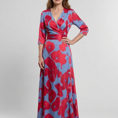 Danielle | Three Quarter Sleeve V Neck Floral Maxi Dress 0