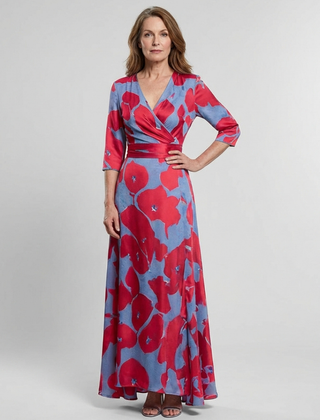 Danielle | Three Quarter Sleeve V Neck Floral Maxi Dress 0