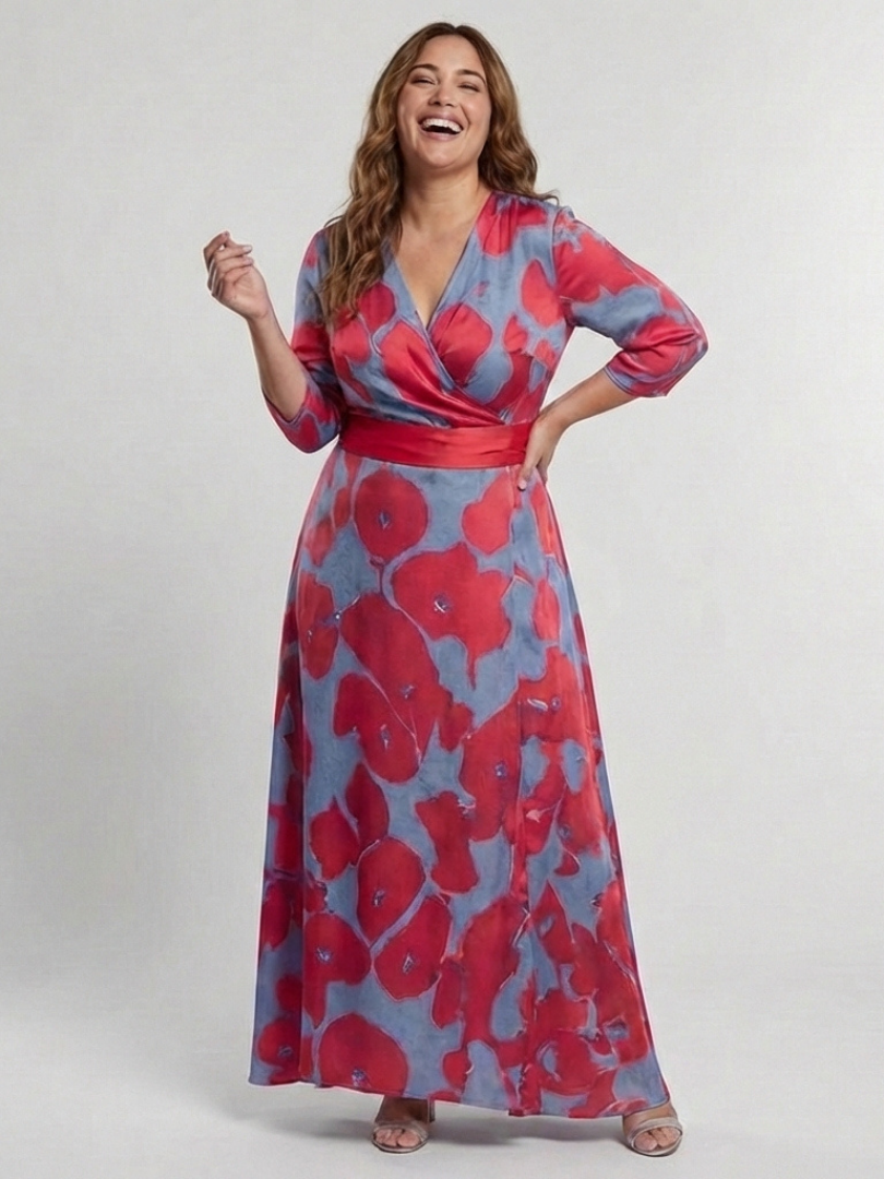Danielle | Three Quarter Sleeve V Neck Floral Maxi Dress 3