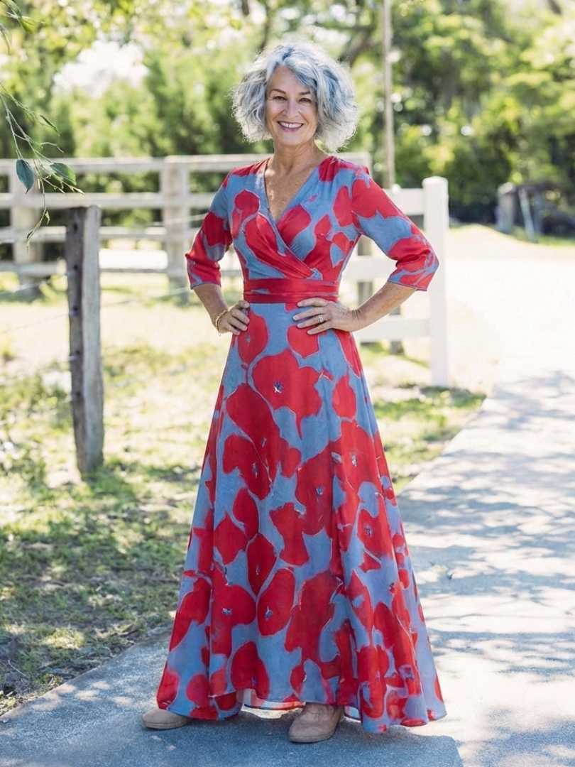 Danielle | Three Quarter Sleeve V Neck Floral Maxi Dress 4
