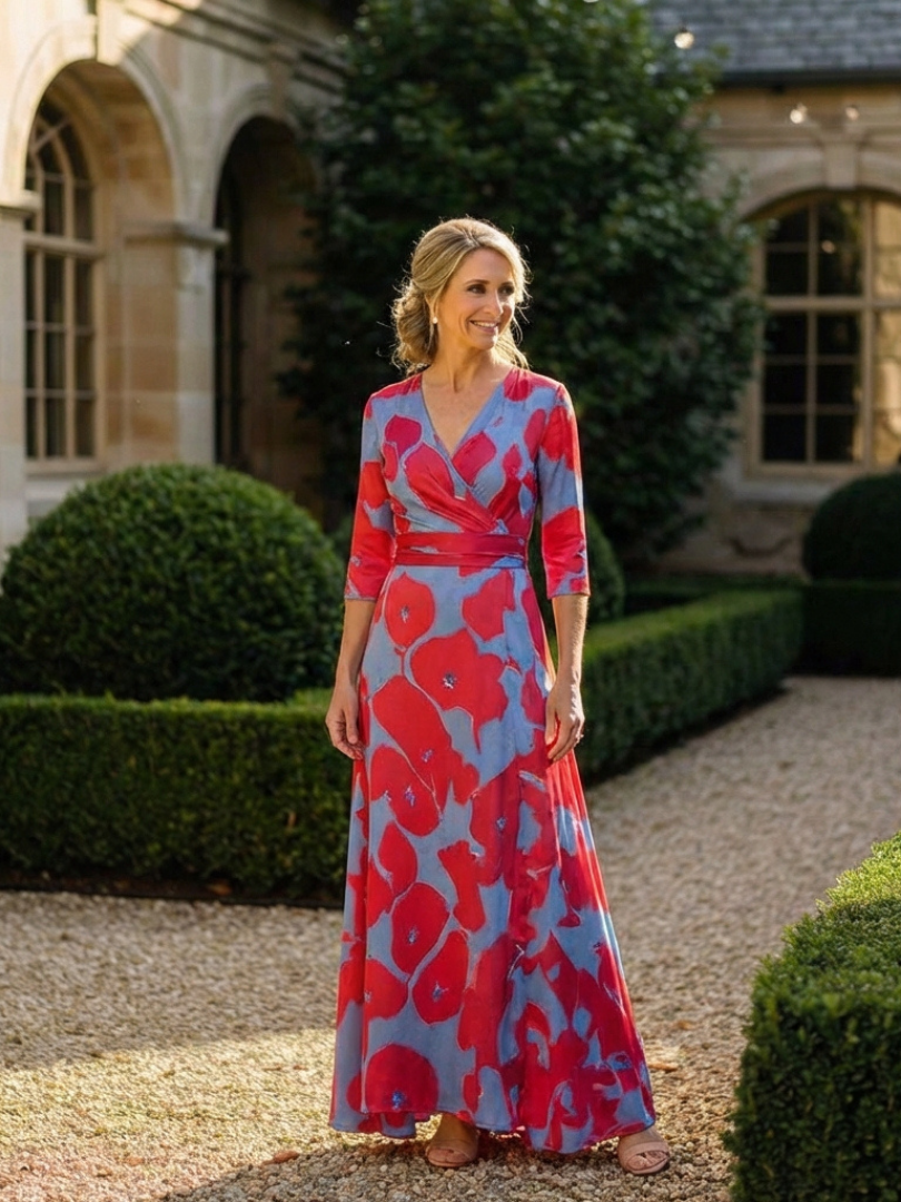 Danielle | Three Quarter Sleeve V Neck Floral Maxi Dress 5