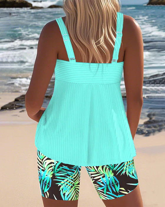 Daphne | Bright Ribbed Tankini Shorts 1