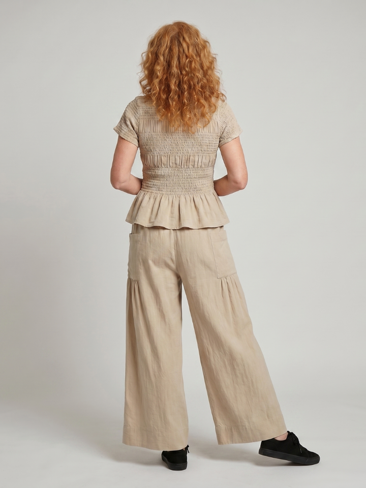 Eirenne | Peplum Detail Smocked Top And Wide Leg Pants Set 3