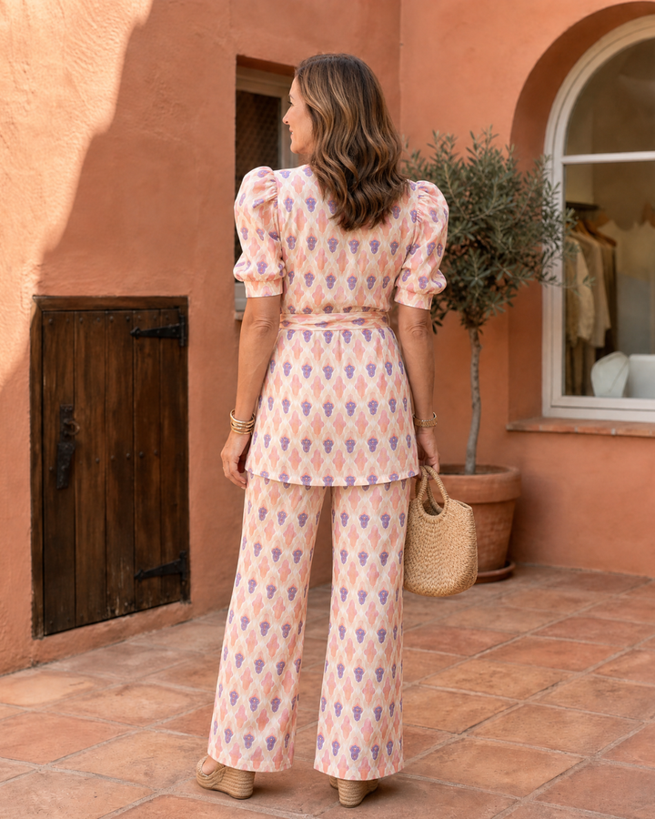 Elane | Printed Wrap Blouse And Flared Pants Set 3