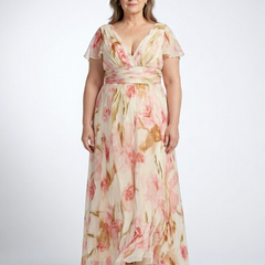Elara | V Neck Short Sleeve Floral Maxi Dress 0