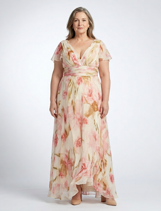 Elara | V Neck Short Sleeve Floral Maxi Dress 0