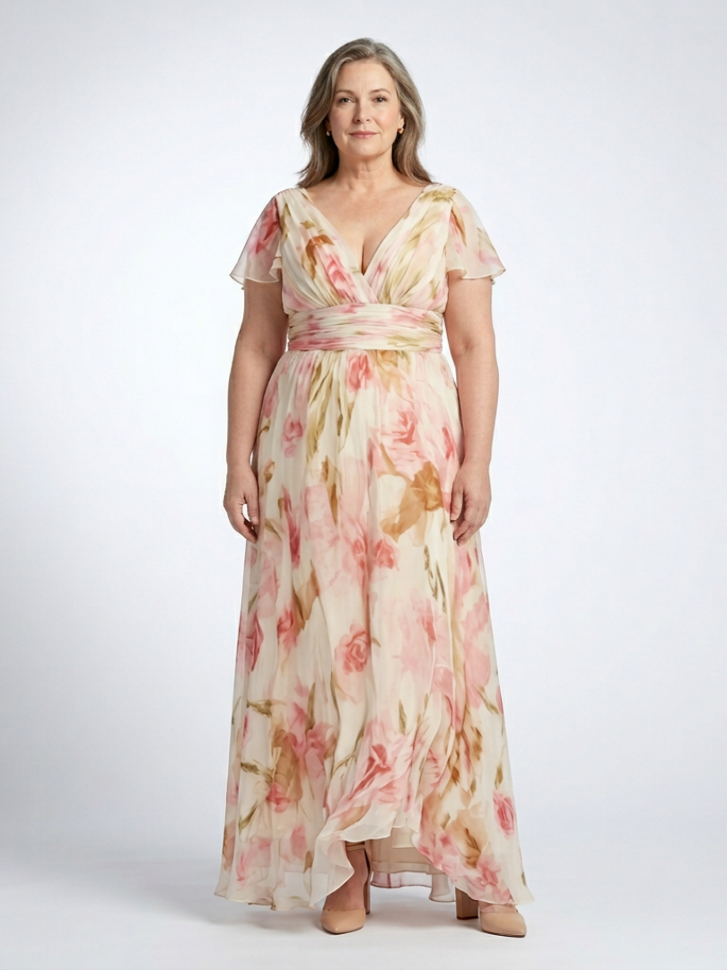 Elara | V Neck Short Sleeve Floral Maxi Dress 0
