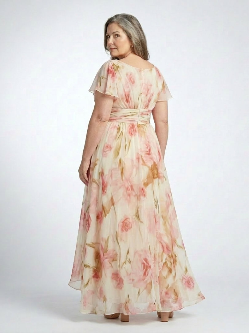 Elara | V Neck Short Sleeve Floral Maxi Dress 2