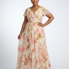 Elara | V Neck Short Sleeve Floral Maxi Dress 3