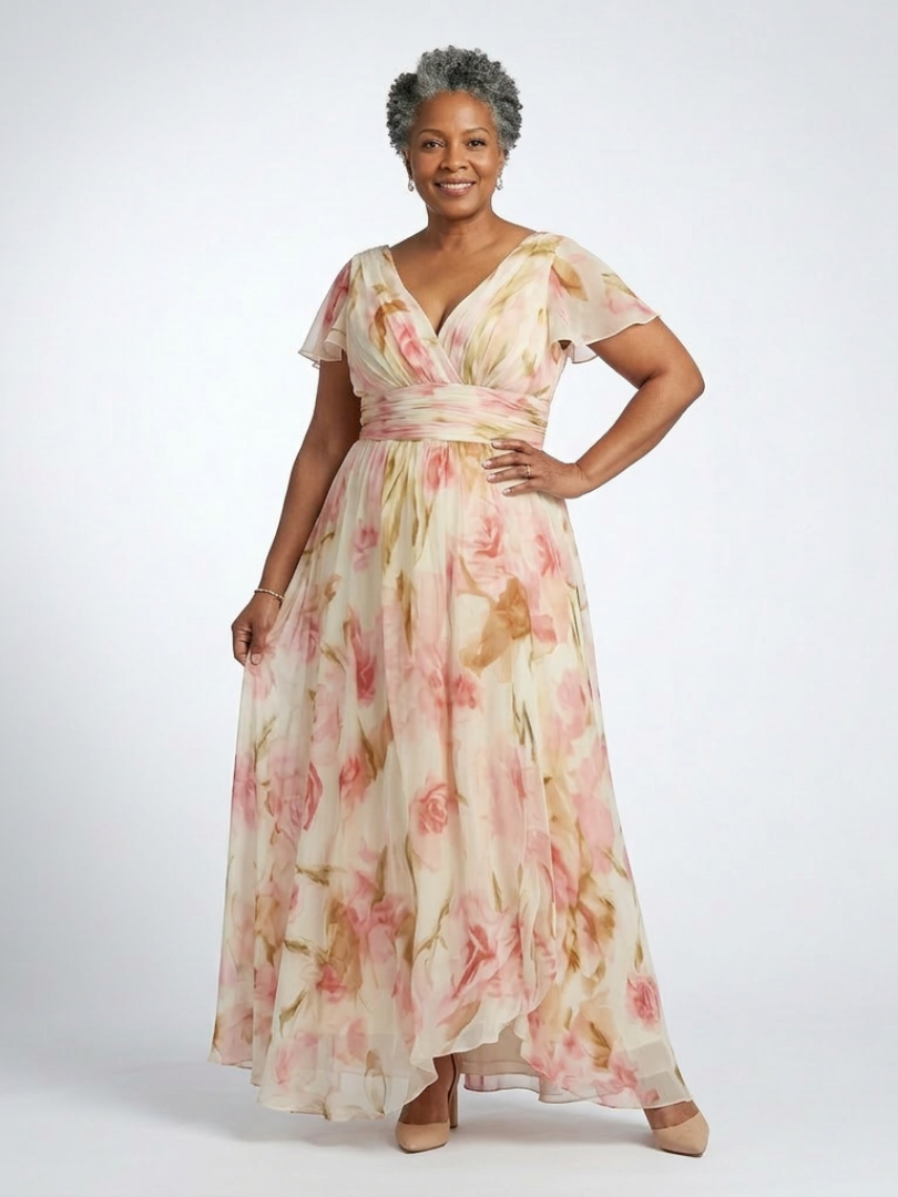 Elara | V Neck Short Sleeve Floral Maxi Dress 3