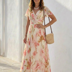 Elara | V Neck Short Sleeve Floral Maxi Dress 4