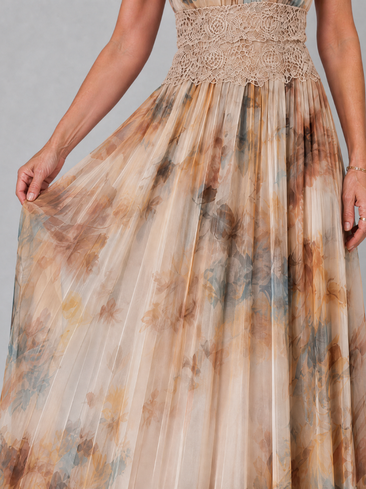 Elavenue | Halter Neck Lace Waist Maxi Dress 2