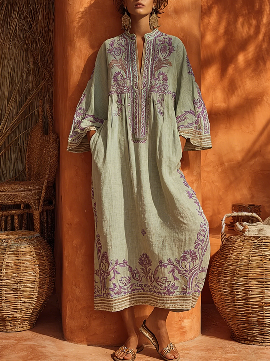 Elena™ | Embroidered Mediterranean Maxi Dress 0