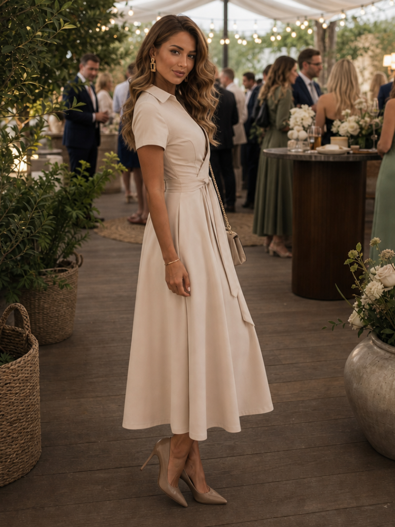 Eleq | Short Sleeve Collared Wrap Waist Midi Dress 1