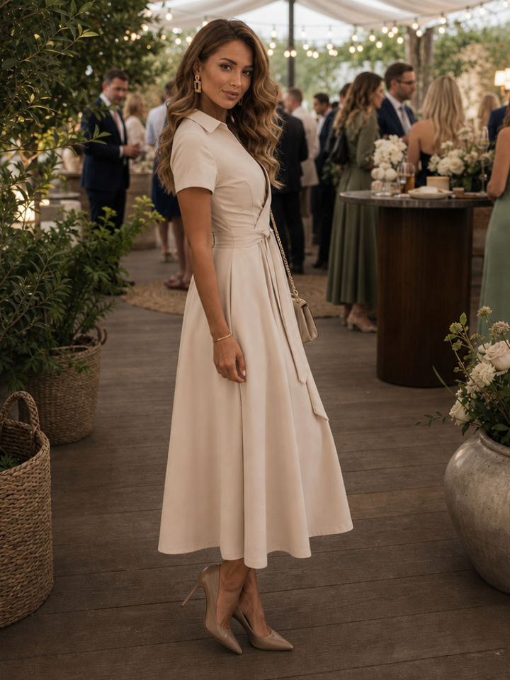 Eleq | Short Sleeve Collared Wrap Waist Midi Dress 1