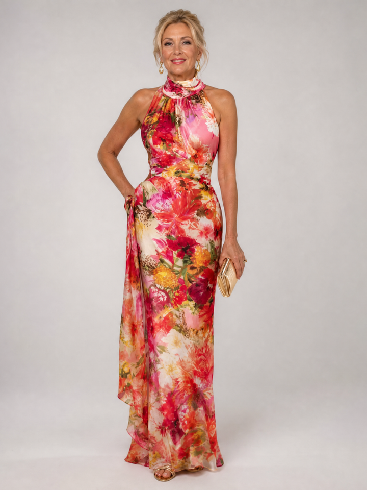 Elisabetta | Halter Neck Floral Print Maxi Dress 0