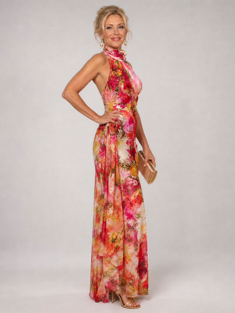 Elisabetta | Halter Neck Floral Print Maxi Dress 1