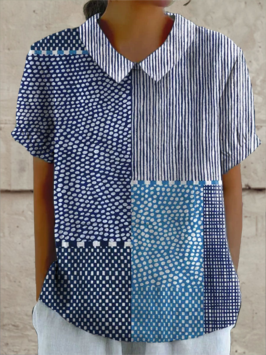 Ella Patchwork Shirt | Cotton Linen Blend, Relaxed Fit Women's Blouse 0