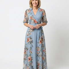 Elowen | Floral Wrap V Neck Maxi Dress 0