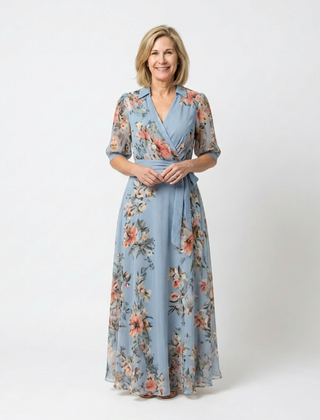 Elowen | Floral Wrap V Neck Maxi Dress 0
