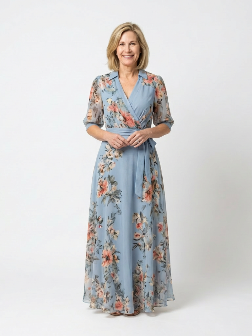Elowen | Floral Wrap V Neck Maxi Dress 0