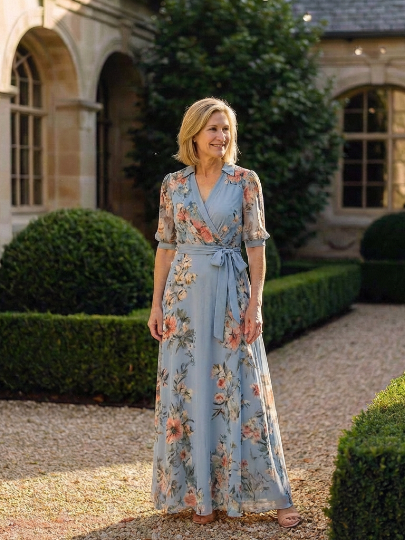 Elowen | Floral Wrap V Neck Maxi Dress 4