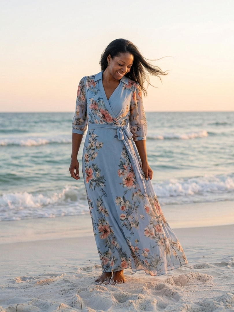Elowen | Floral Wrap V Neck Maxi Dress 5