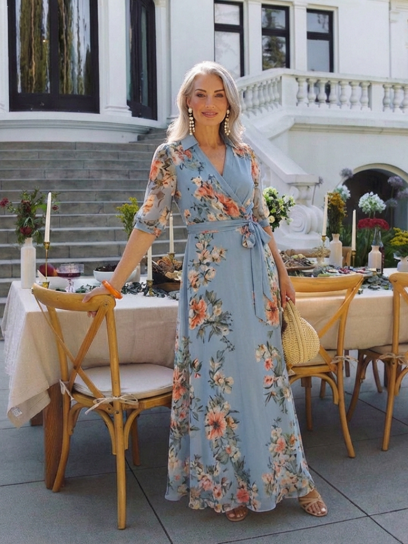 Elowen | Floral Wrap V Neck Maxi Dress 6