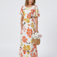 Elowen | Round Neck Short Sleeve Tiered Maxi Dress 1