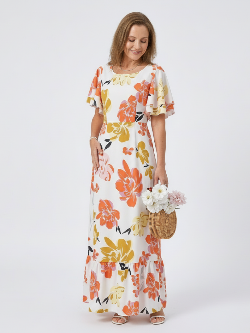 Elowen | Round Neck Short Sleeve Tiered Maxi Dress 1