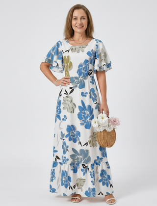 Elowen | Round Neck Short Sleeve Tiered Maxi Dress 3
