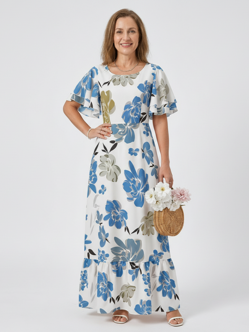 Elowen | Round Neck Short Sleeve Tiered Maxi Dress 3