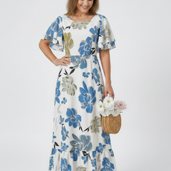 Elowen | Round Neck Short Sleeve Tiered Maxi Dress 5