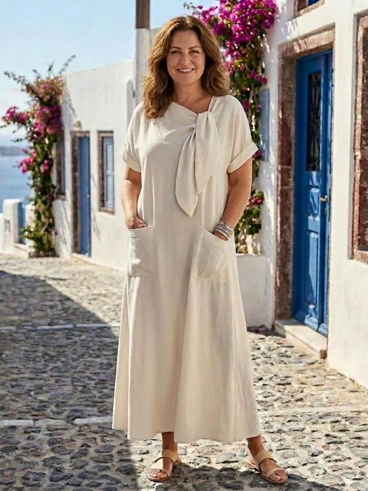 Elowyn | Round Neck Short Sleeve Pocket Maxi Dress 0