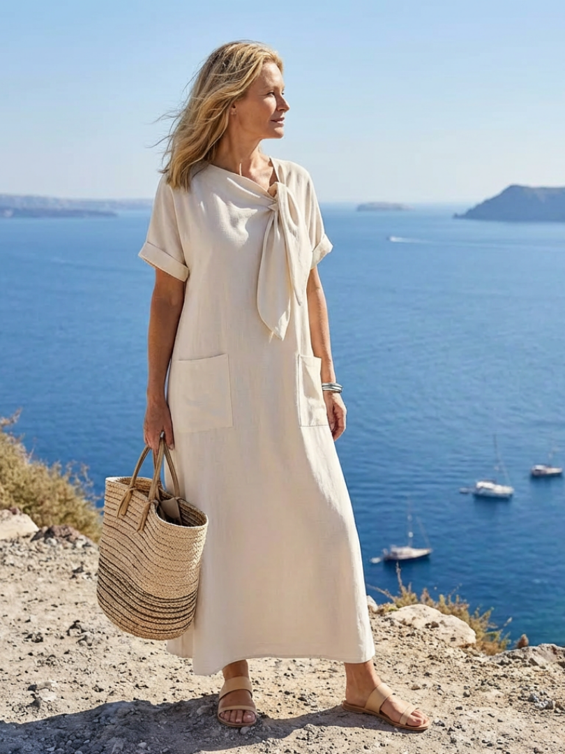 Elowyn | Round Neck Short Sleeve Pocket Maxi Dress 2
