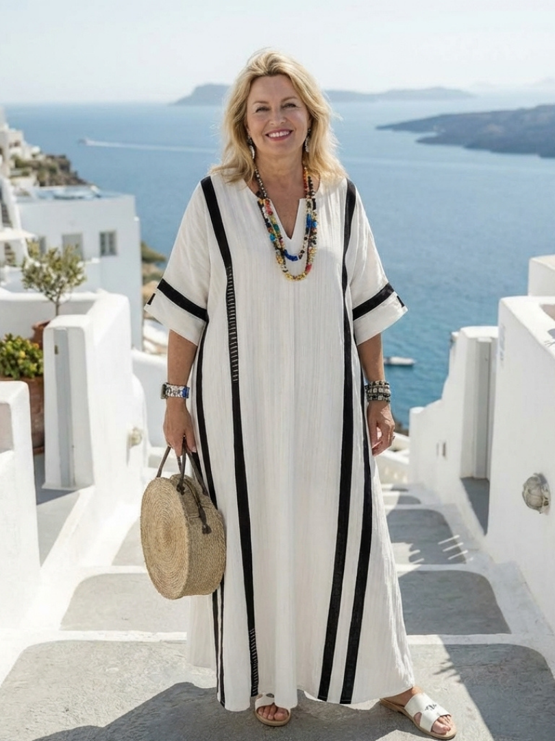 Elvienne | Short Sleeve Color Block Striped Maxi Dress 2