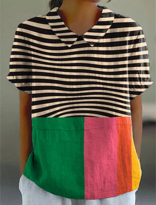 Elysia Color Block Shirt | Lightweight Cotton-Linen Blend, Relaxed Fit 0