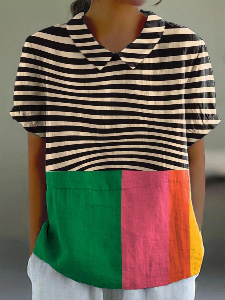 Elysia Color Block Shirt | Lightweight Cotton-Linen Blend, Relaxed Fit 0